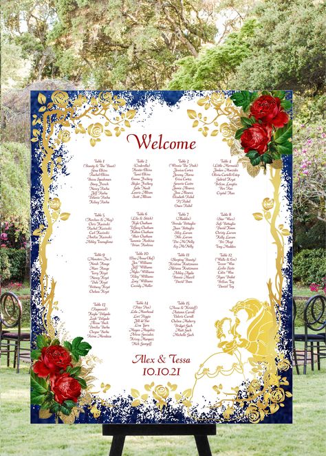 Seating Chart Sign Wedding, Seating Sign Wedding, Rose Beauty And The Beast, Beauty And The Beast Quince, Beauty And The Beast Wedding Theme, Wedding Seating Sign, Seating Chart Poster, Beauty And The Beast Wedding, Wedding Seating Signs