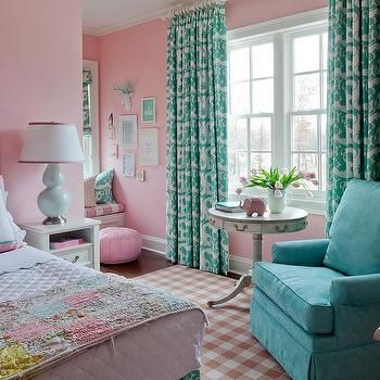 Aqua and Pink Girl Bedroom Aqua And Pink Bedroom, Fuschia Bedroom, Pink Bedroom Curtains, Aqua Bedrooms, Teal Rooms, Bedroom Transitional, Grey Bedroom Decor, Pink Bedroom For Girls, Design Your Bedroom