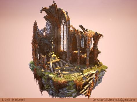 Diorama - Et triumphi, Emanuele Celli on ArtStation at https://www.artstation.com/artwork/qAWWGy Diorama Concept Art, Fantasy Diorama, Whitby Abbey, Gothic Cathedral, Door Inspiration, Archangel Michael, Summer Projects, Unreal Engine, Gothic Architecture