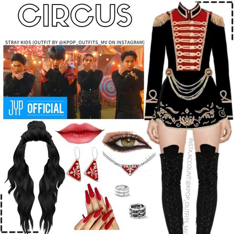 Kpop Circus Outfit, Skz Circus Outfit, Stray Kids Circus Outfits, Circus Outfit Aesthetic, 9th Member Of Stray Kids Outfit, Stray Kids 9th Member Outfits Girl, Skz 9th Member Outfits Girl, Stray Kids Stage Outfits, Stray Kids 9th Member Outfits