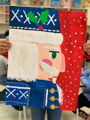 Nutcracker painting Nutcracker Painting, Holiday Art Projects, Art Fundraiser, Nutcracker Decor, Christmas Art Projects, December Crafts, Origin Story, Elementary Art Projects, Christmas Activities For Kids