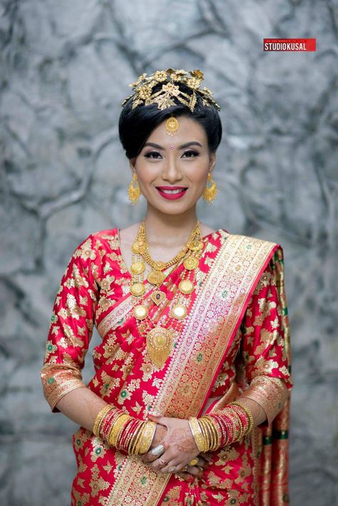 Nepali bride Newari Wedding, Rani Haar Gold, Nepali Bride, Nepali Wedding, Nepal Culture, Wedding Wows, Wedding Decors, Rani Haar, Indian Flowers