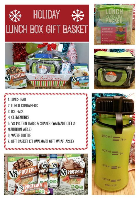 Holiday-Lunch-Box-Gift-Basket - Know a busy person in your life? How about a lunch box gift basket to help prevent skipped lunches and poor snack choices. Lunch Bag Gift Basket Ideas, Lunch Box Gift Basket Ideas, Lunch Basket, Holiday Lunch, Baskets Ideas, School Nutrition, Busy Person, Holiday Packing, School Holiday