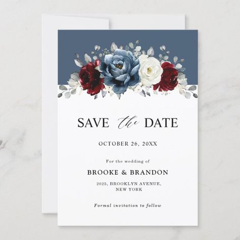 Dusty Blue And Burgundy Wedding, Beauty And The Beast Wedding Invitations, Blue And Burgundy Wedding, Black Floral Wedding, Cranberry Wedding, Backyard Wedding Decorations, Blue And Burgundy, Unique Save The Dates, Elegant Bouquet