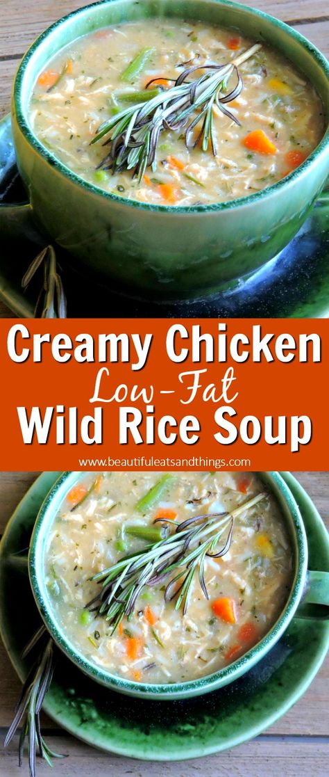 Low-fat and low-calorie Creamy chicken and wild rice soup! Very fullfilling, healthy, & easy to make!!   low fat soup | low calorie soup | healthy soup recipes | weight loss recipes | detox soup recipes | clean eating | fitness | healthy meals | chicken soup recipes healthy Creamy Chicken And Wild Rice, Low Fat Soups, Chicken And Wild Rice Soup, Wild Rice Soup Recipes, Creamy Mushroom Chicken, Diet Soup Recipes, Chicken Wild Rice Soup, Low Calorie Soup, Rice Soup Recipes