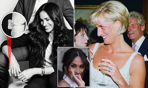 Meghan Markle fans speculate she's wearing Princess Diana's emerald aquamarine ring in new photo | Daily Mail Online Princess Diana Ring, Diana Ring, Husband Best Friend, Cartier Tank Francaise, Bruce Jenner, Robert Kardashian, Kardashian Family, First Daughter, Aquamarine Ring