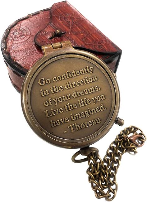 Thoreau's Go Confidently Quote Engraved Compass Inspirational Quotes Engraved on a Brass Compass - Gift for Graduation, Anniversary, Baptism, Retirement, or Christmas - Vintage Style Working Compass Magnetic Compass, Compass Needle, Brass Compass, Pocket Compass, Engraved Compass, Mariners Compass, Gift For Graduation, Navy Gifts, Nautical Compass