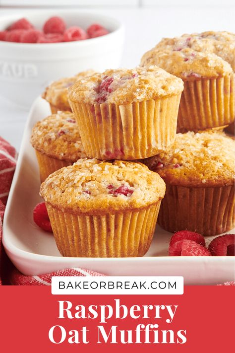 Raspberry Oat Muffins, Raspberry Oatmeal Muffins, Breakfast Muffin, Tin Recipes, Raspberry Muffins, Oat Muffins, Muffin Tin Recipes, Oatmeal Muffins, Fresh Raspberries