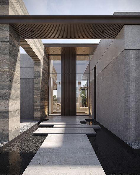 IQ-128-CM :: Behance Bali Vila, Office New York, Luxury Houses Entrance, International Interior Design, Modern Villa Design, Casa Exterior, Entrance Design, Private House, Architecture Exterior