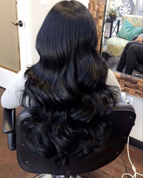 Big Voluminous Curls, Soft Black Hair, Silky Black Hair, Hair Goal, Black Hair Aesthetic, Competition Hair, Blue Black Hair, Long Shiny Hair, Luxurious Hair