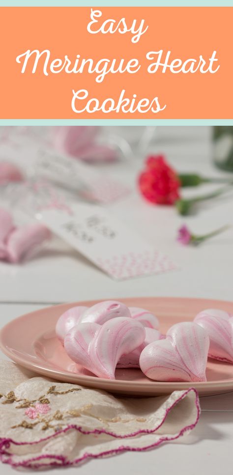 Easy Meringue Heart Cookies - Inspired by a 1967 recipe, these Meringue Heart Cookies are lovely Valentine's Day gifts for all of your loves! Heart Meringue Cookies, Meringue Hearts, Low Fat Cookies, Easy Meringues, Meringue Recipe, Frozen Dessert Recipe, Baking Fun, Summer Cookies, Valentines Day Desserts