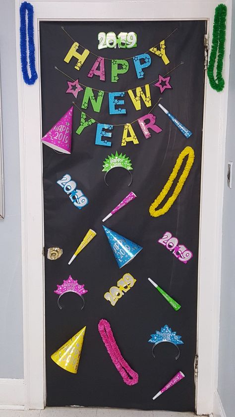 Happy New Year 2019 Door, By Adriene New Years Eve Classroom Door, Happy New Year Door Decorations, New Year Door Decorations, Happy New Year 2019, Classroom Door, New Years Decorations, New Years Eve, Door Decorations, Happy New