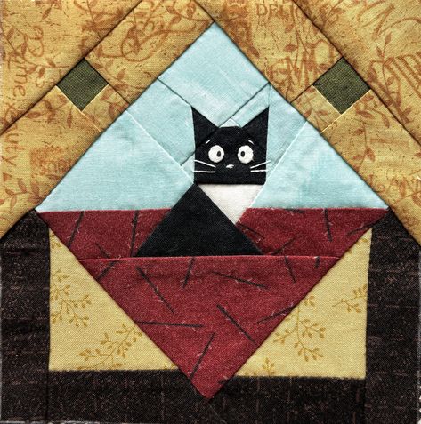 Create this whimsical cat quilt block with this pattern designed by Olesya Lebedenko! Available in four finished block sizes - 3 1/2", 6", 9", and 12" square - this pattern is perfect for any quilt project, from mini-quilts to table runners, hot pads, pillows, cushions, and bags. And with the instant download, you'll receive step-by-step instructions on how to cut and sew, as well as full-size patterns in four sizes for traditional piecing (no paper required!). Plus, the illustrated block assemb Whimsical Quilt Patterns, Traditional Quilt Block Patterns, Cat Quilt Block Pattern, Block Quilt Patterns, Kitty Quilt, Cat Quilt Block, Cat Quilts, Cat Quilt Patterns, Quick Quilt