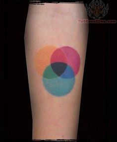 Three circles colour Venn tattoo overlapping tattoos siblings connected Circle Tattoo Ideas, Color Wheel Tattoo, Circle Tattoo Design, Tattoos Feminine, Tatto Sleeve, Nerdy Tattoos, Subtractive Color, Tatoo Inspiration, Tattoos For Girls