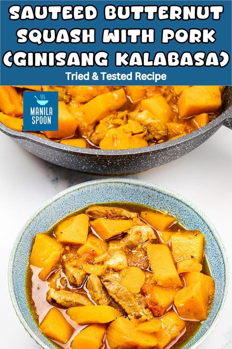 Sauteed Butternut Squash with Pork Sauteed Butternut Squash, Meat Dish, Sliced Meat, Hearty Stews, So Yummy, Pork Belly, Wholesome Food, Meat Dishes, Butternut Squash