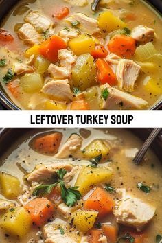 Potato And Turkey Soup, Leftover Turkey Orzo Soup, Instapot Leftover Turkey Recipes, Soups Using Leftover Turkey, How To Make Turkey Soup With Leftovers, Things To Do With Turkey Leftovers, Healthy Thanksgiving Leftover Ideas, Leftover Turkey Stew Crockpot, Turkey Chili With Leftover Turkey