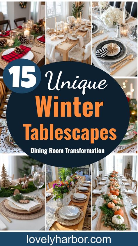 Enchant your guests with creative winter tablescapes that turn any dining room into a cozy, festive wonderland. Ready to impress with your décor skills? Winter Tablescapes Elegant, Winter Tablescapes After Christmas, Winter Tablescape Ideas, January Tablescapes, Winter Wonderland Tablescape, Dining Room Transformation, Moss Centerpieces, Winter Table Decor, Winter Dinner Party