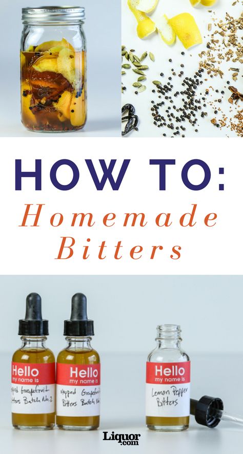 Home Made Bitters, Make Your Own Bitters, Cocktail Bitters Recipes, Diy Bitters Recipes, Pecan Bitters Recipe, Homemade Cocktail Mixers, Homemade Bitters For Old Fashioned, Diy Cocktail Mixers, Bitters Recipe Diy