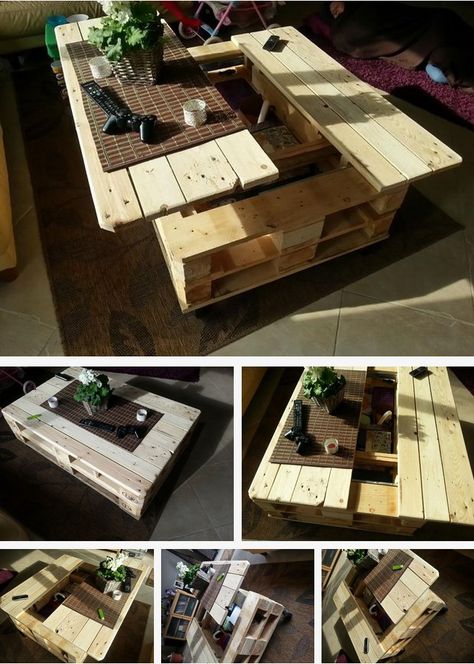 How to Build This Exquisite Multifunctional Coffee Table From Just Two Pallets... Diy Projects Using Pallets, Hantverk Diy, Backyard Furniture, Pallet Creations, Recycled Pallets, Pallet Crafts, Diy Pallet Projects, Pallet Wood, Wooden Pallets