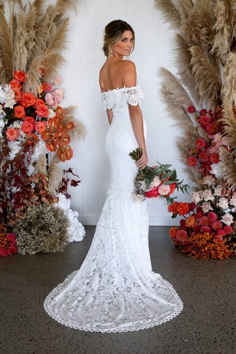 Off The Shoulder Wedding Dress, Shoulder Wedding Dress, Belle Silhouette, Wedding Barn, Boho Wedding Dress Lace, Trendy Wedding Dresses, Dress Guide, Grace Loves Lace, A Wedding Dress