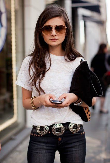 Belted jeans stockholm streetstyle |  Women's belt | Denim | Belted jeans | Black belt | Casual outfit | Inspiration | Fashion tips | Style | Chic | Modern | Belt Outfit, Womens Fasion, Jeans Ideas, Look Festival, Fashion Designers Famous, Jeans Street Style, Stockholm Street Style, White Tee Shirts, Estilo Chic