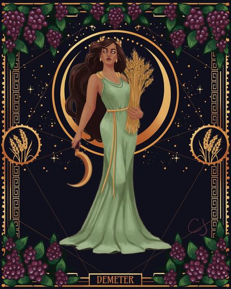 Chelsea J on Instagram: “✨Demeter✨ Greek goddess of the harvest 🌾 My third for #jbmythmonth . . #artchallenge #greekgoddess #greekmythology #mythologyart…” Greek Goddess Demeter, Demeter Greek Goddess, Demeter Goddess, Goddess Of Agriculture, Queen Of The Sea, Greek Mythology Gods, Nature Goddess, Pop Illustration, Star Goddess