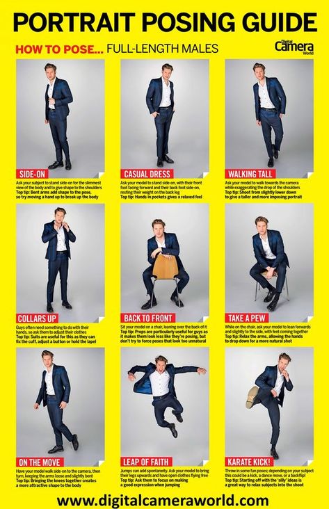 Learn how to pose male models with this high-res cheat sheet from the experts at www.digitalcameraworld.com How To Become A Male Model, How To Pose For Men, Boy Photography Poses Male Models, Make Model Poses, Male Photo Poses, Male Pose Ideas, Men Poses Photography, Mens Modeling, Male Photography Poses