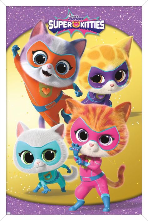 PRICES MAY VARY. This Trends Disney Junior Super Kitties - Group Wall Poster uses high-resolution artwork and is printed on PhotoArt Gloss Poster Paper which enhances colors with a high-quality look and feel Poster Frame is a clean and modern design offered in a variety of colors to showcase the art and compliment any room decor Lightweight and easy to hang construction allows for a quick installation of this framed poster using the attached sawtooth hanger so you can enjoy your wall art immedia Super Kitties, Groups Poster, Wall Poster Prints, Disney Posters, Barn Wood Frames, Character Collection, Wall Posters, Trends International, Disney Junior