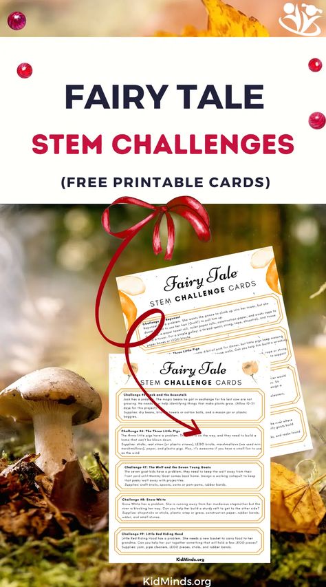 Awesome Fairy Tale STEM Challenge (FREE cards) - KidMinds Fairy Tale Stem Challenges, Folk Tales Activities, Fairy Tale Stem Activities, Fairy Tale Stem, Stem Challenge, Free Printable Cards, Fairytale Stories, Classic Fairy Tales, Free Cards