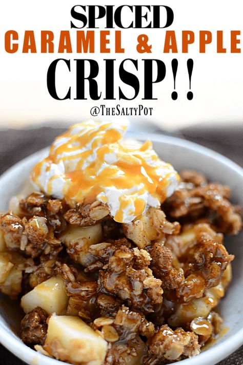 This delicious spiced caramel and apple crisp recipe is a cinch to make and the flavor payoff will have you making this apple dessert over and over. Sweet and tart apples, a delicious brown sugar and oats topping with a buttery toffee drizzle that sends this crisp recipe out of this world! Comfort Food Desserts, Caramel Apple Crisp, Apple Dishes, Turnover Recipes, Apple Crisp Recipe, Sugar Free Sweets, Apple Dessert, Fruit Crisp, Fall Cooking