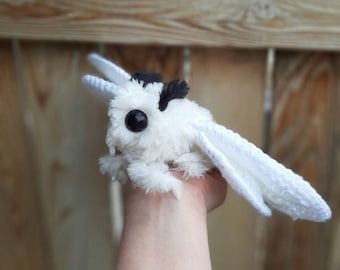 Poodle Moth Crochet Pattern Exclusive Alt Crochet Plushies, Crochet White Yarn, Moth Amigurumi, Goth Stuffed Animals, Moth Stuffed Animal, Moth Plushies, Fuzzy Yarn Crochet Projects, Alt Crochet Projects, Moth Crochet Pattern