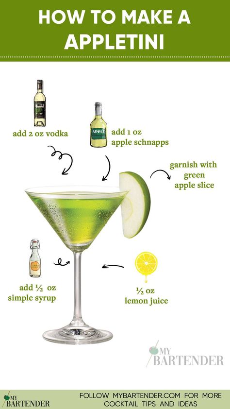 Sip into the sweet and tangy allure of an Appletini! 🍏🍸 Craft your own signature cocktail with the perfect blend of crisp apple vodka, a splash of sour apple liqueur, and a hint of zesty lemon. Shake up sophistication and shake off the ordinary – it's time to indulge in the crisp, refreshing world of homemade Appletinis. Cheers to shaking things up! 🌟🍏 #Appletini Apple Sour Cocktail, Green Signature Drinks, Appletini Recipe Martinis, Sour Apple Schnapps Drinks, Sour Apple Cocktails, Sweet Cocktails Easy, Appletini Mocktail, Fruity Martini Recipes, Sour Cocktail Recipes