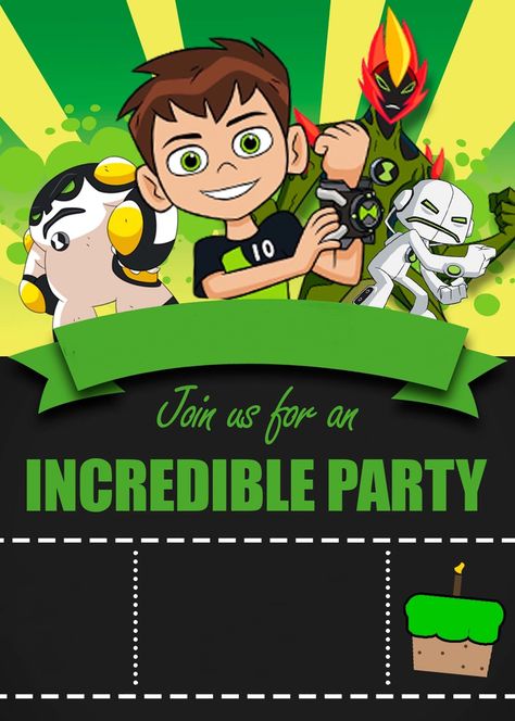 Ben ten birthday card | PosterMyWall Ben 10 Birthday Party, Ten Birthday, Ben 10 Party, 10 Birthday Party, Ben 10 Birthday, Birthday Party Locations, 10th Birthday Invitation, Birthday Invitation Cards, Birthday Invitation Card Template