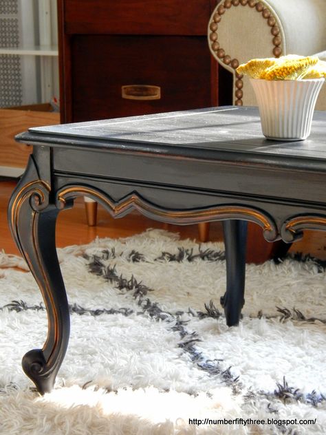 Number Fifty-Three: Classic Black & Gold Coffee Table (French Provincial) Black And Gold Coffee Table, French Provincial Coffee Table, Classic Coffee Tables, Restored Furniture, Parlor Table, Classic Coffee Table, Black Coffee Table, Coffee Table Makeover, Painted Coffee Tables