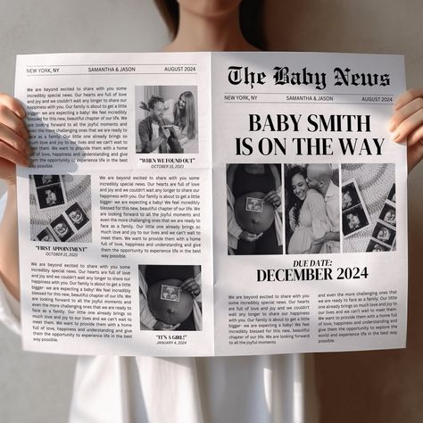 Pregnancy Announcement Newspaper Template, Baby Announcement Newspaper, Baby Shower Newspaper, Newspaper Pregnancy Announcement, Canva Edit Newspaper Baby Announcement, Canva Edit, Newspaper Template, Change Background, Expecting Baby, Change Text, Baby Announcement, Pregnancy Announcement, Gender Reveal