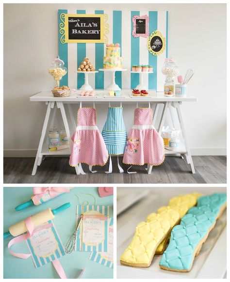 Bakery Birthday Party via Kara's Party Ideas | Party ideas, supplies, printables, desserts, invitations, activities and more! KarasPartyIdeas.com (2) Muffin Themed Birthday, Bakery Party Decorations, Butter Bean Cafe Birthday Party Ideas, Butterbean Cafe Birthday Party Ideas, Baking Party Decorations, Cooking Themed Birthday Party, Butterbeans Cafe Party Ideas, Baking Party For Kids, Baking Birthday Party Ideas