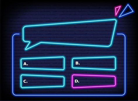 Neon quiz game template. Four options answers for knowledge exam in school, tv show. Vector Illustration 10 eps Rectangle Background, Question And Answer Games, Honey Art, School Tv, Live Room, Quiz Design, Game Textures, Line Game, Quiz Questions And Answers