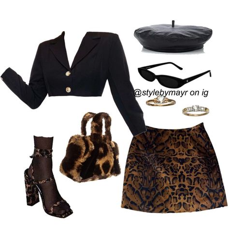 Leather Beret Outfit, Outfit With Beret, Beret Outfit, Leather Beret, Ootd Winter, 90s Party, Leopard Heels, Aesthetic Tumblr, Tumblr Outfits