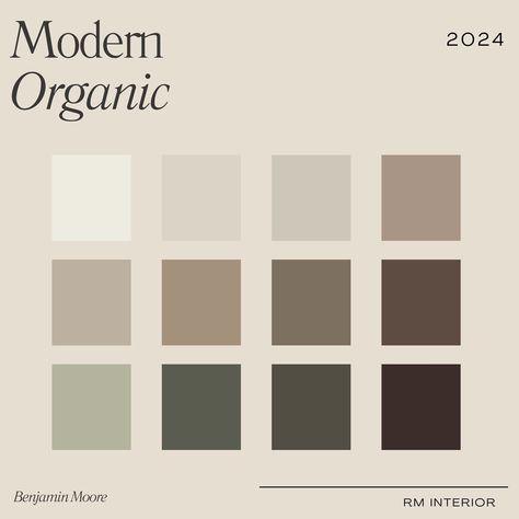 2024 Modern Organic Paint Colour Palette | Benjamin Moore | Interior Design | Paint Colour Selection | E-Design | Shop the Look | Paint Names | Paint Swatches Searching for the perfect blend of natural, organic paint colours that also feel modern and timeless? Choosing the right colours that complement each other can be overwhelming. At RM Interior, our goal is to remove the uncertainty when it comes to finding the perfect colours for your space. Our palettes encompass warmth and cohesion with colours that are subtle, yet impactful.  Please feel free to reach out for more paint colour advice! *Disclaimer* This listing is for a digital PDF guide only. No physical items will be shipped. Paint colour recommendations are recommendations only. Always sample the paint on all four walls in your a Neutral Colour Palette With Pop Of Colour, Organic Neutral Color Palette, Rustic Organic Modern Decor, Interior Colour Combinations Master Bedrooms, Modern Organic Wall Colors, Organic Modern Condo, Neutral Color Palette With Green, Organic Modern Bedroom Color Palette, Office Space Color Palette