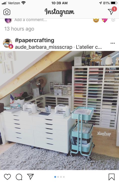 Stampin Storage, Room With Slanted Ceiling, Cookie Room, Craftroom Ideas, Scrapbooking Room, Craftroom Storage, Crafting Space, Sewing Desk, Sewing Room Furniture