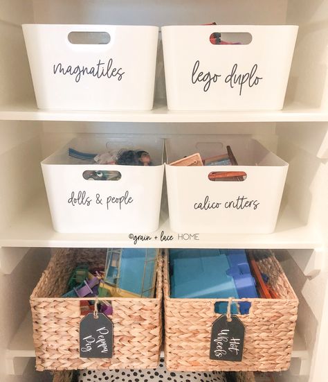 Magnatiles Storage, Labels Storage, Grandkids Room, Toy Labels, Storage Ideas For Small Spaces, Toy Storage Solutions, Storage Labels, Cheap Toys, Kid Closet