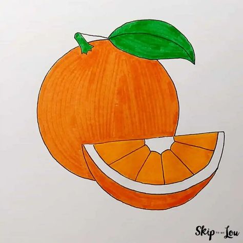 Drawing Ideas For Grade 2, How To Draw A Orange, How To Draw Orange, Orange Things To Draw, Orange Crafts Preschool, Orange Drawing Simple, Cute Orange Drawing, Orange Fruit Drawing, Oranges Drawing