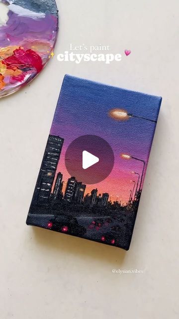 𝙄𝙨𝙝𝙖 𝙆𝙖𝙢𝙖𝙡 on Instagram: "Next long drive 💗✨ Acrylic paints on stretched canvas [acrylic painting, artist, artwork, sunset, citylights, cityscapes, canvas paintings] #kaisewohbeetepal #sunset #city #citylights #canvas #painting #artist" City Scape Painting, Canvas Acrylic Painting, Sunset City, Oil Pastel Art, City Painting, Long Drive, Sky Painting, Small Canvas Art, Painting Artist