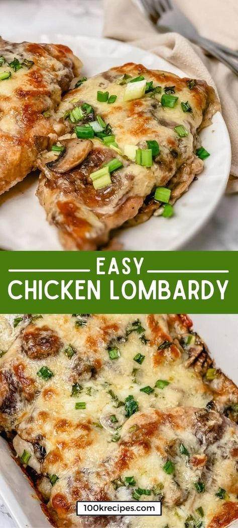 Chicken Lombardy – one of the best classical chicken recipes. It is loaded with pan-fried chicken breasts, baked in a delicious Marsala wine, mushrooms, and melted cheese. Chicken Lombardi, Wine Mushrooms, Turkey Meals, Pan Fried Chicken Breast, Chicken Lombardy Recipes, Chicken Lombardy, Chicken Casseroles, Spring Food, Poultry Dishes