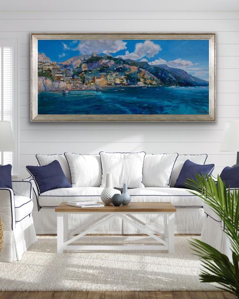 “Positano” by Khanlar Asadullayev, oil on canvas, 110*50 sm. Price is 4700 euro including WW shipping. The artwork depicting Positano captures the breathtaking beauty of this iconic Italian coastal town. The piece exudes a sense of tranquility and elegance, offering viewers a glimpse into the enchanting allure of Positano’s colorful cliffside buildings, cascading down towards the azure waters of the Amalfi Coast. The artwork skillfully employs a vibrant color palette to convey the warmth and... Coastal Town, The Amalfi Coast, Breathtaking Beauty, Coastal Towns, Positano, Amalfi Coast, Amalfi, Oil On Canvas, Color Palette