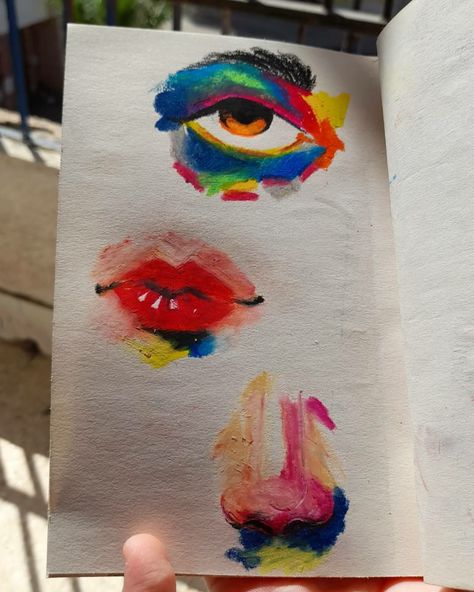 Nose Oil Pastel, Lips Oil Pastel, Oil Pastel Art Face, Colorful Eye Drawing, Face Oil Pastel, Aesthetic Oil Pastel Art, Pastel Oil Art, Oil Pastel Face, Pastel Colors Drawing