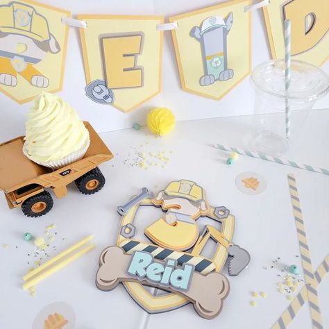 Paw Patrol Rubble Birthday Party, Rubble Birthday Party, Paw Patrol Banner, Paw Patrol Party Decorations, Paw Patrol Decorations, Abc Party, Rubble Paw Patrol, Paw Patrol Cake, 1st Birthday Themes