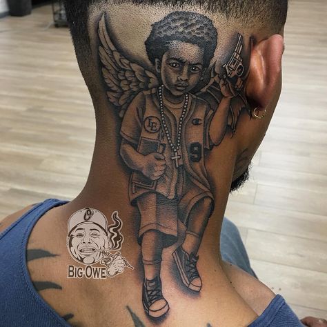 "Big Owe" the tattooman on Instagram: “Custom Cherrub Angel, Half good Half Bad... Depending on who he’s dealing with!! Thanks Jordan, Thanks for checking it out everyone!!!…” Polynesian Tattoo, Skull Tattoo, Check It Out, Jordan, Angel, Tattoos, On Instagram, Quick Saves, Instagram