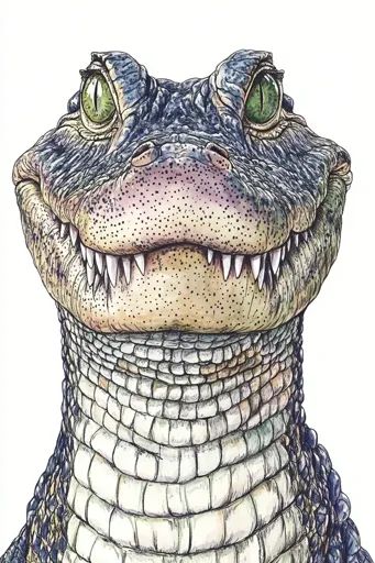 ↑↑↑ Larger size on website 🔸 A detailed illustration of an alligator's head and neck. The alligator is looking directly at the vi Alligator Painting, Mouth Slightly Open, Crocodile Eyes, Alligator Head, Crocodile Illustration, Alligators Art, Eye Details, Alligator Skin, Detailed Illustration