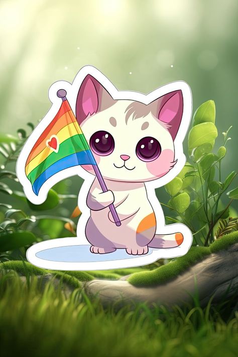 Happy Cat with purple eyes and a pride Flagg in her paws. Happy Pride Month 2023 to you all. Cat Pride Flag, Cat With Purple Eyes, Pride Month 2023, Pride Flag Sticker, Cute Cat Art, Happy Pride Month, Month Stickers, Flag Sticker, Trans Pride